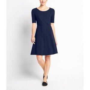 Of Mercer Long Sleeve Navy Inverted-Pleat Fit and Flare Dress